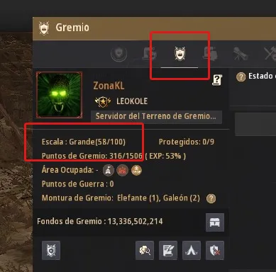 Abrir la interfaz de Gremio